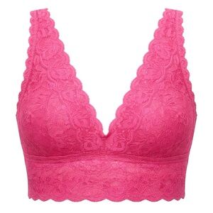 Cosabella Never Say Never Extended Plunge Longline Bralette 2XL Pink NWT Lace